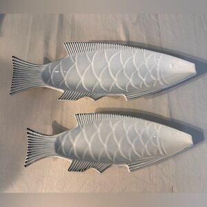 Set of 2 Fish White Fish Ceramic Serving Platters
